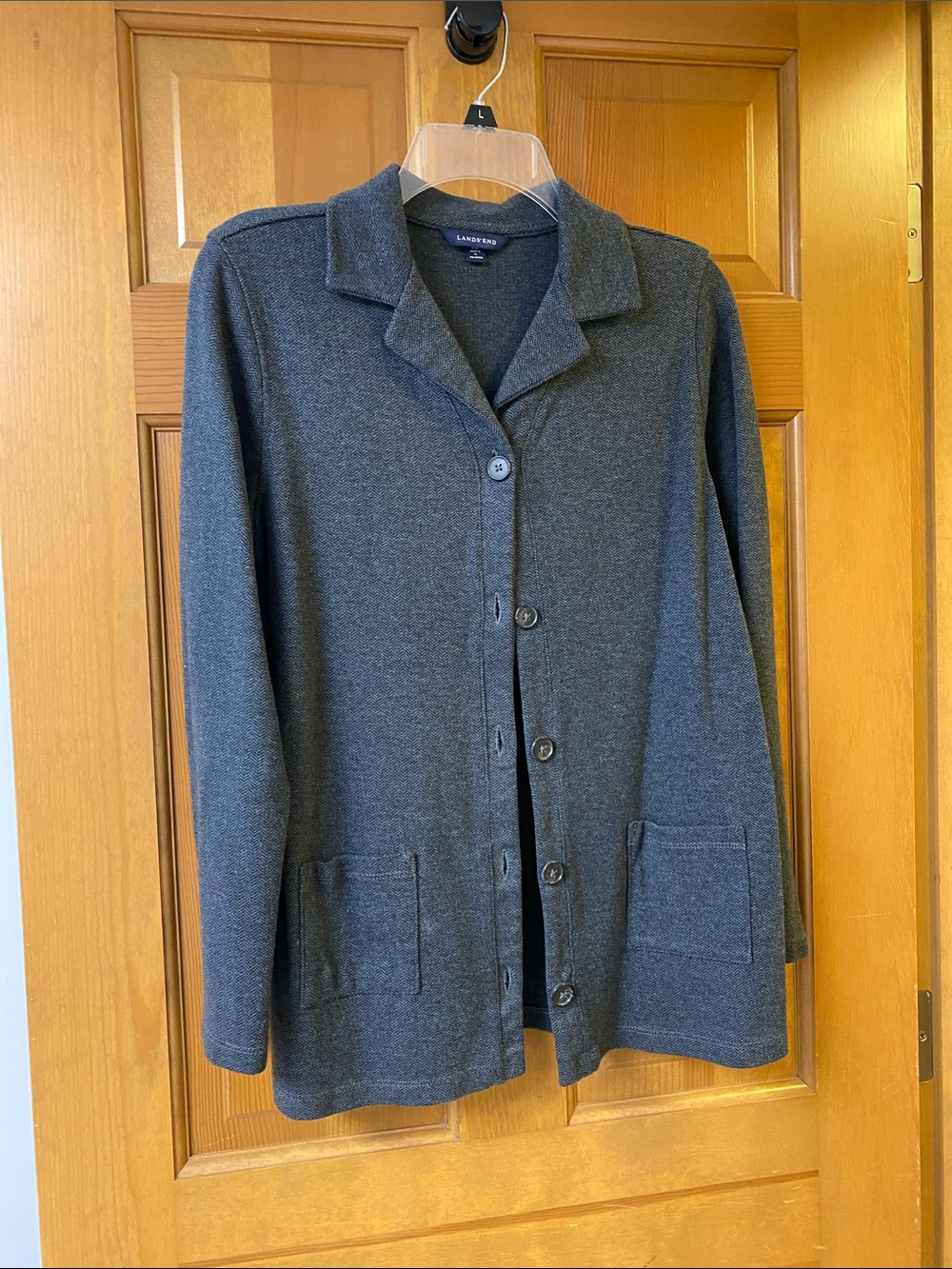 Lands' End Women's Charcoal Button-Up Knit Blazer
